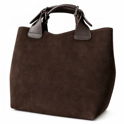 - Czekoladowa zamszowa torebka shopper ciemny brąz ZAMSZ NATURALNY Vera Pelle